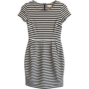 Maison Jules Womens Black & White Striped Fit Flare Dress Short Sleeve Size S